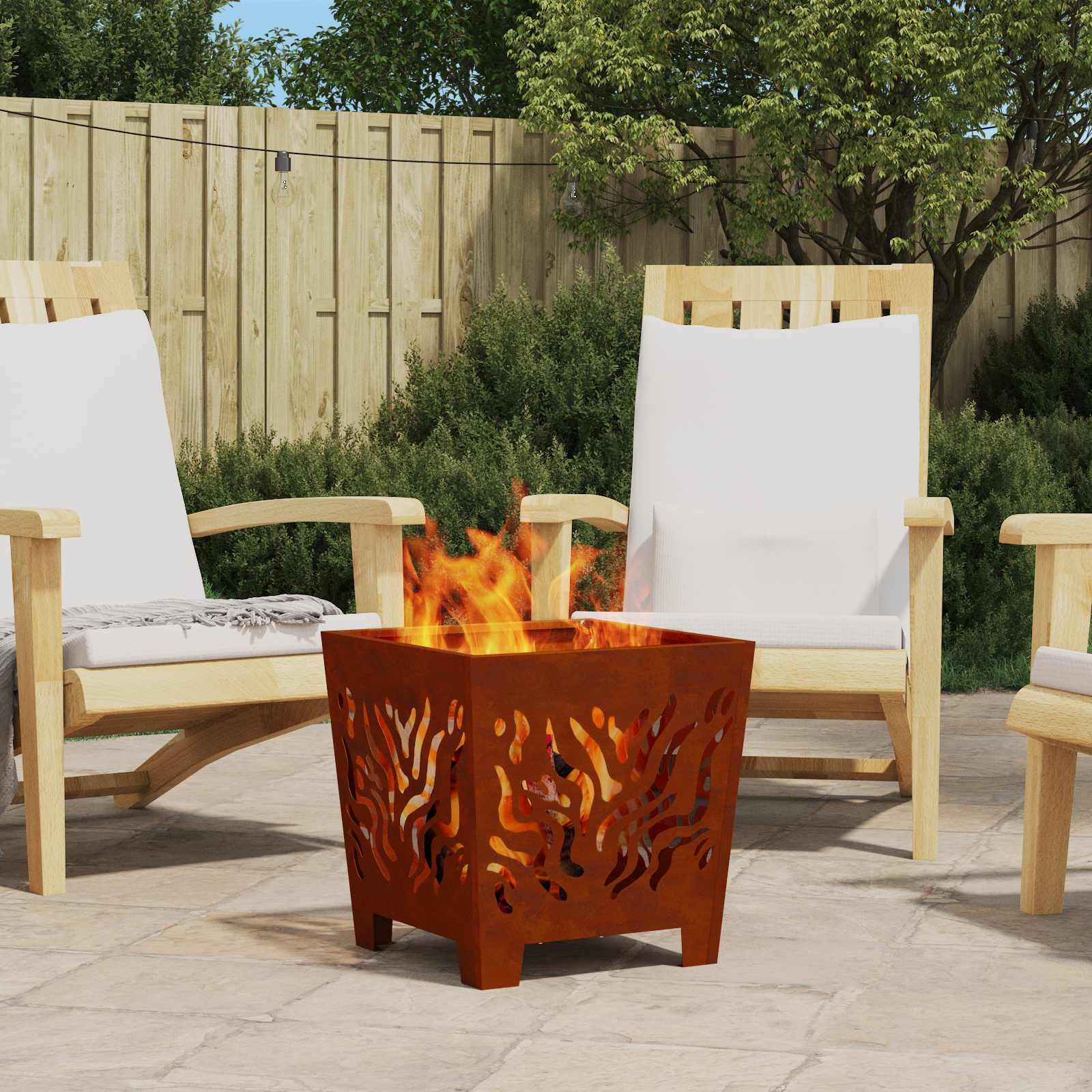 Walplus Steel Fire Pit Weathering - Brown - 40 x 40 x 40 cm