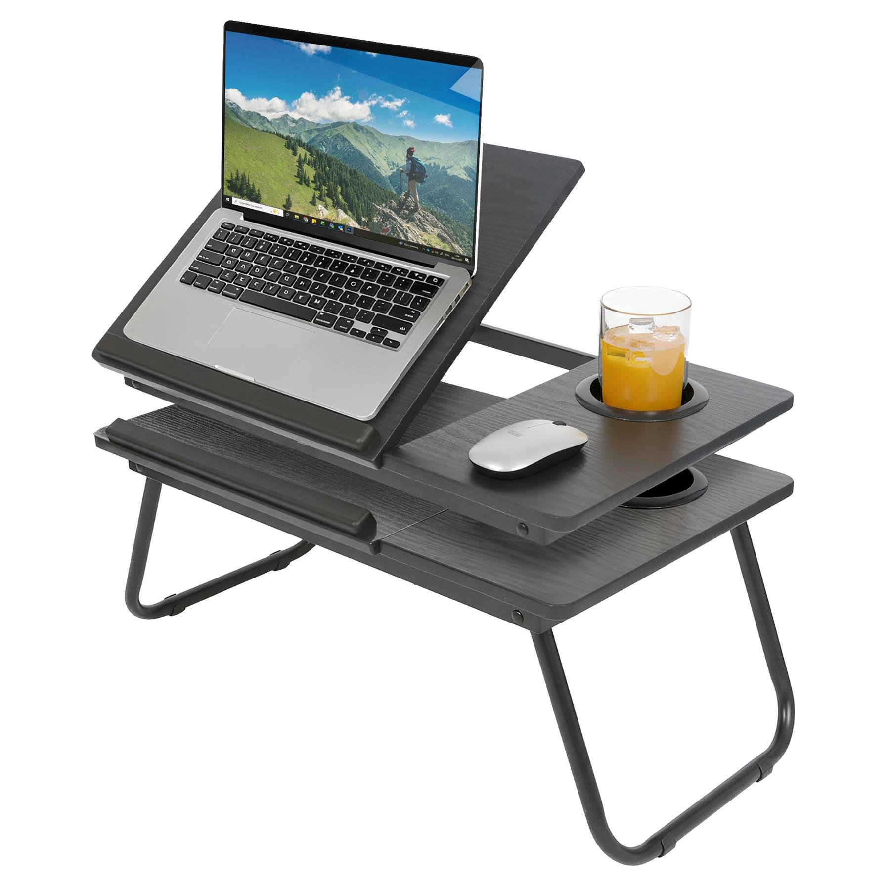Harbour Housewares Folding Lap Desks with Cupholder - Black - Pack of 2