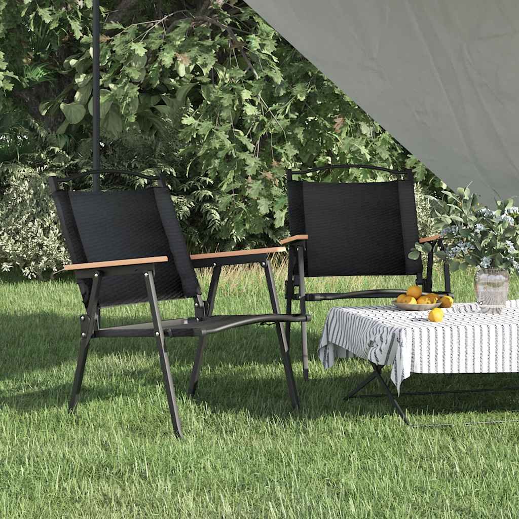 Walplus 2 Piece Oxford Fabric Camping Chairs - Black - 54 x 55 x 78 cm