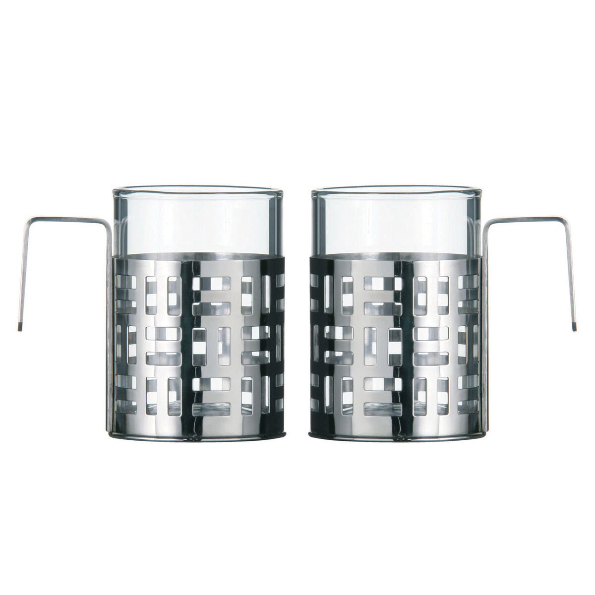 Orsina Nairobi Glass and Stainless Steel Coffee Mug Set of 2 – Silver