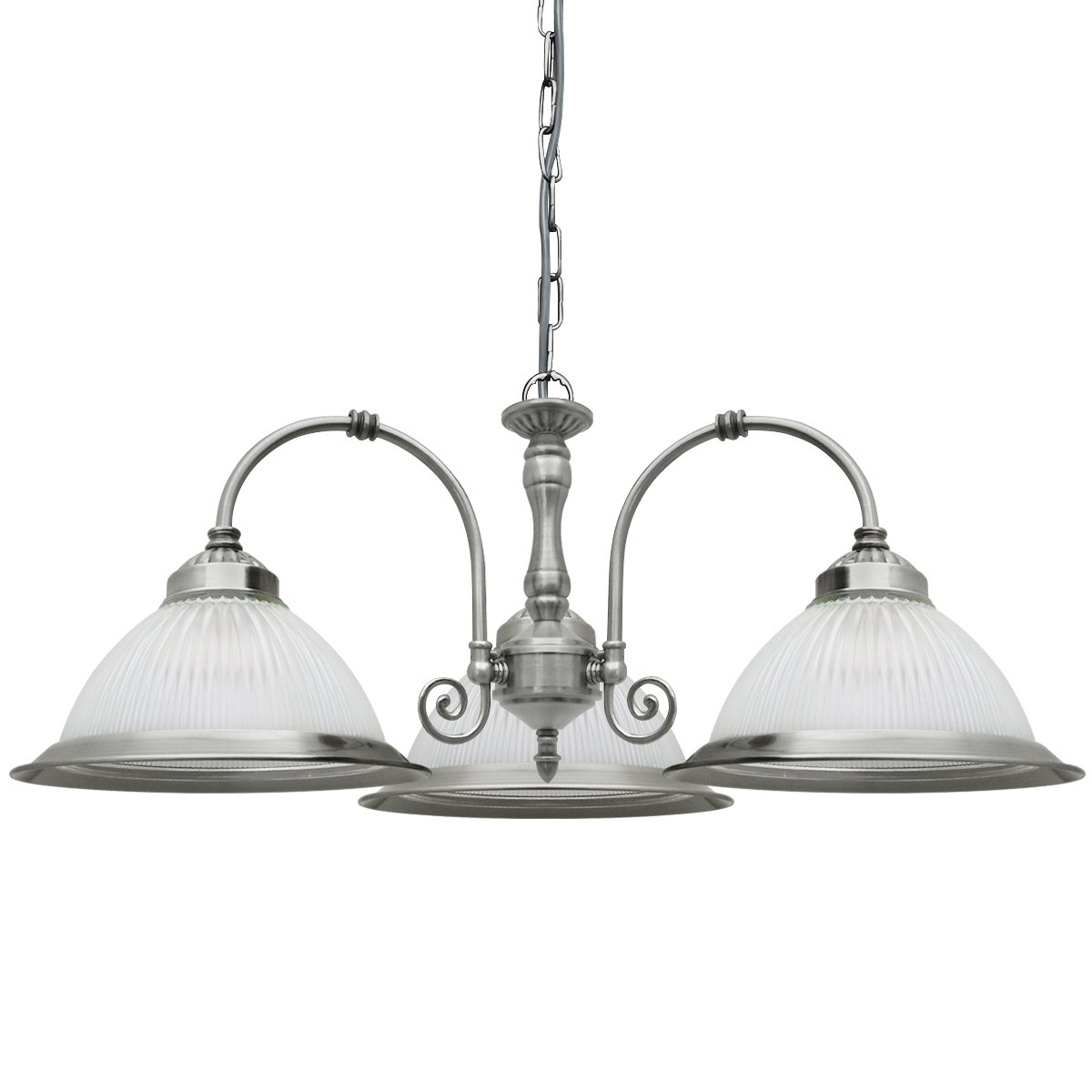 Energy Light Bulbs 3 Light Ribbed Glass Ceiling Pendant Light - Brushed Chrome