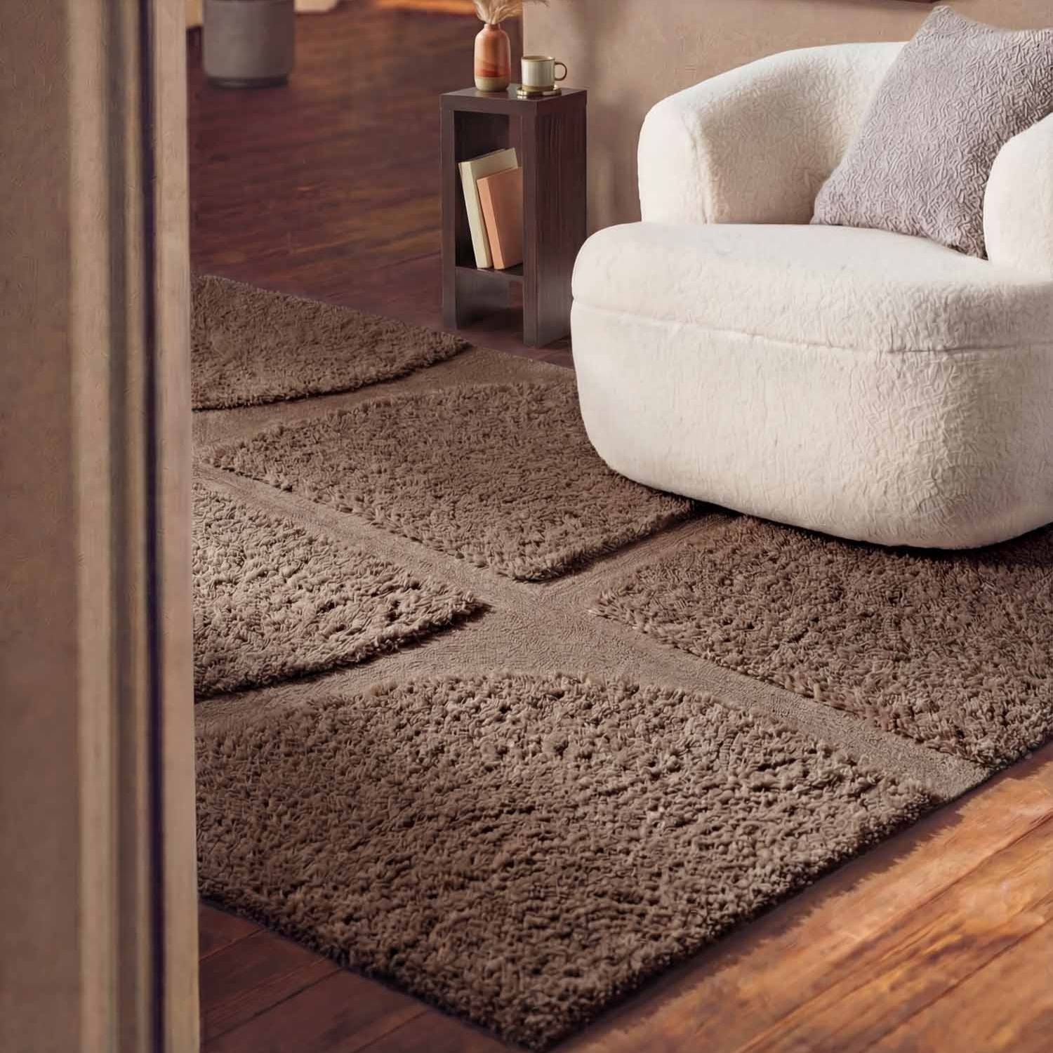 Ted Baker Brown Lambeth Jasper Geometric Rug High Pile - 160 x 230cm
