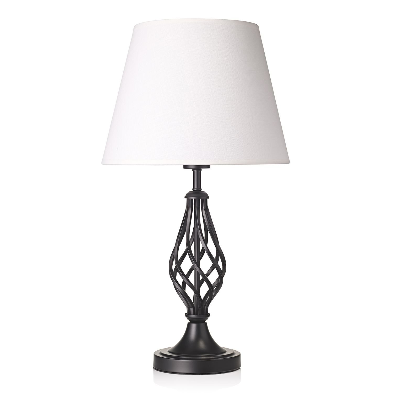 Happy Homewares Matte Black with Barley Twist Base and White Table Lamp - 36cm