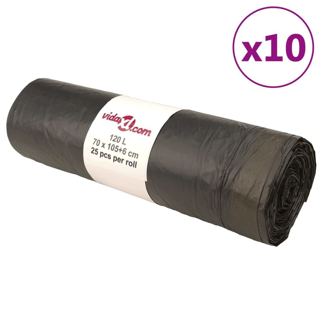 Walplus Pack of 250 Bin Bags with Drawstrings 120 L - Black - 70 x 111 cm