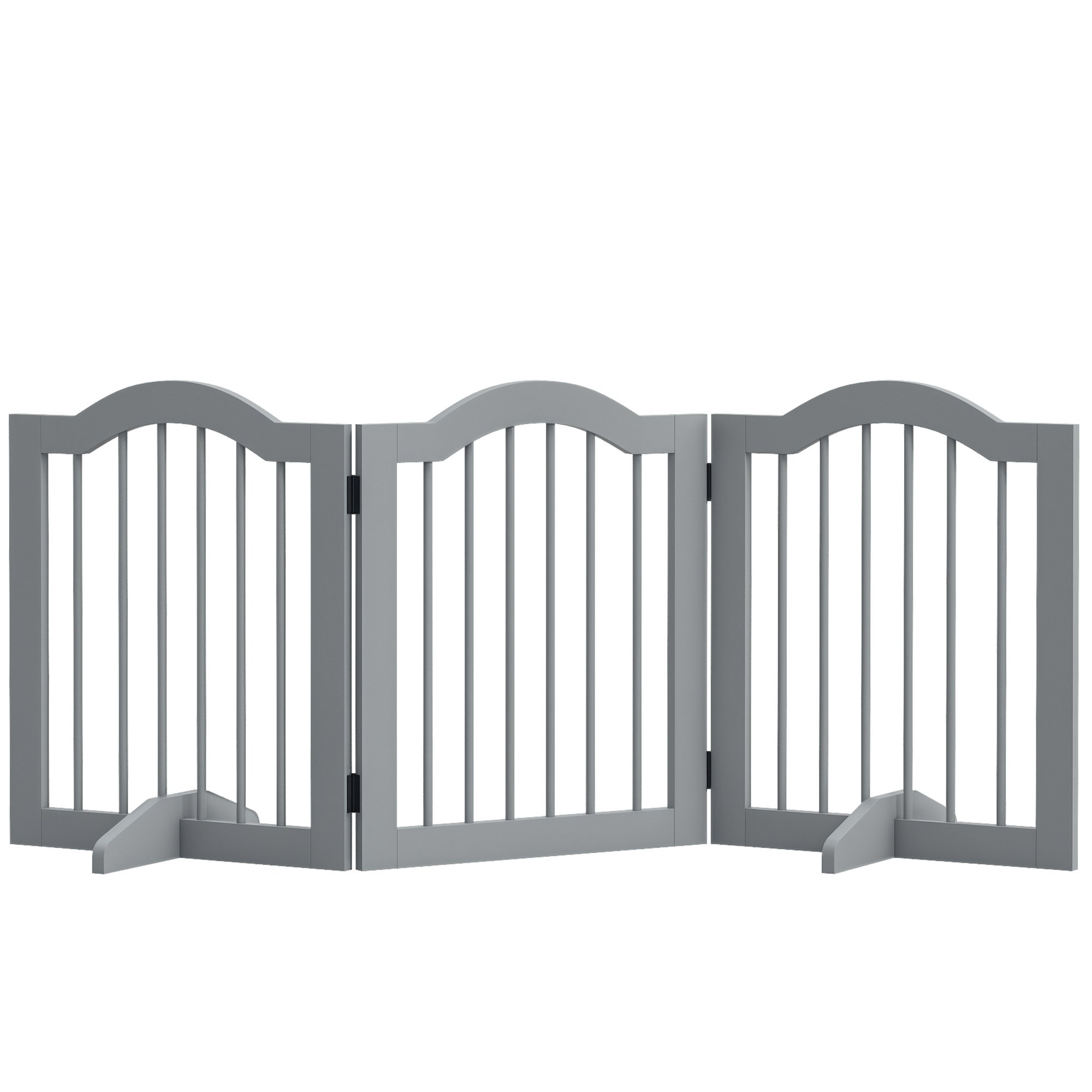 PawHut Freestanding Foldable Wooden Dog Gate - Light Grey
