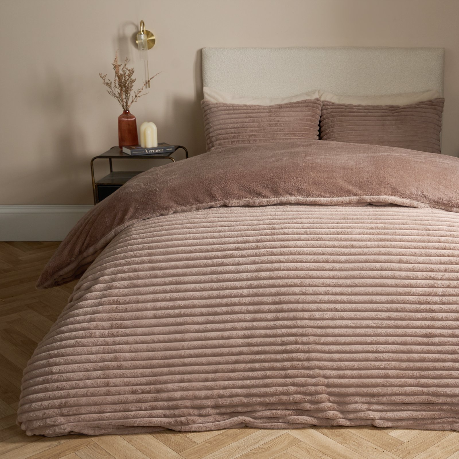 OHS Ribbed Duvet Cover Faux Fur Winter Warm Bedding Set Mink - King