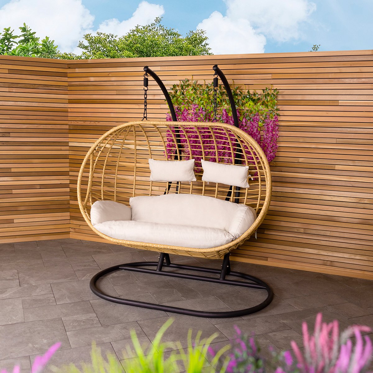 Charles Bentley Double Hanging Swing Chair Seat - Beige