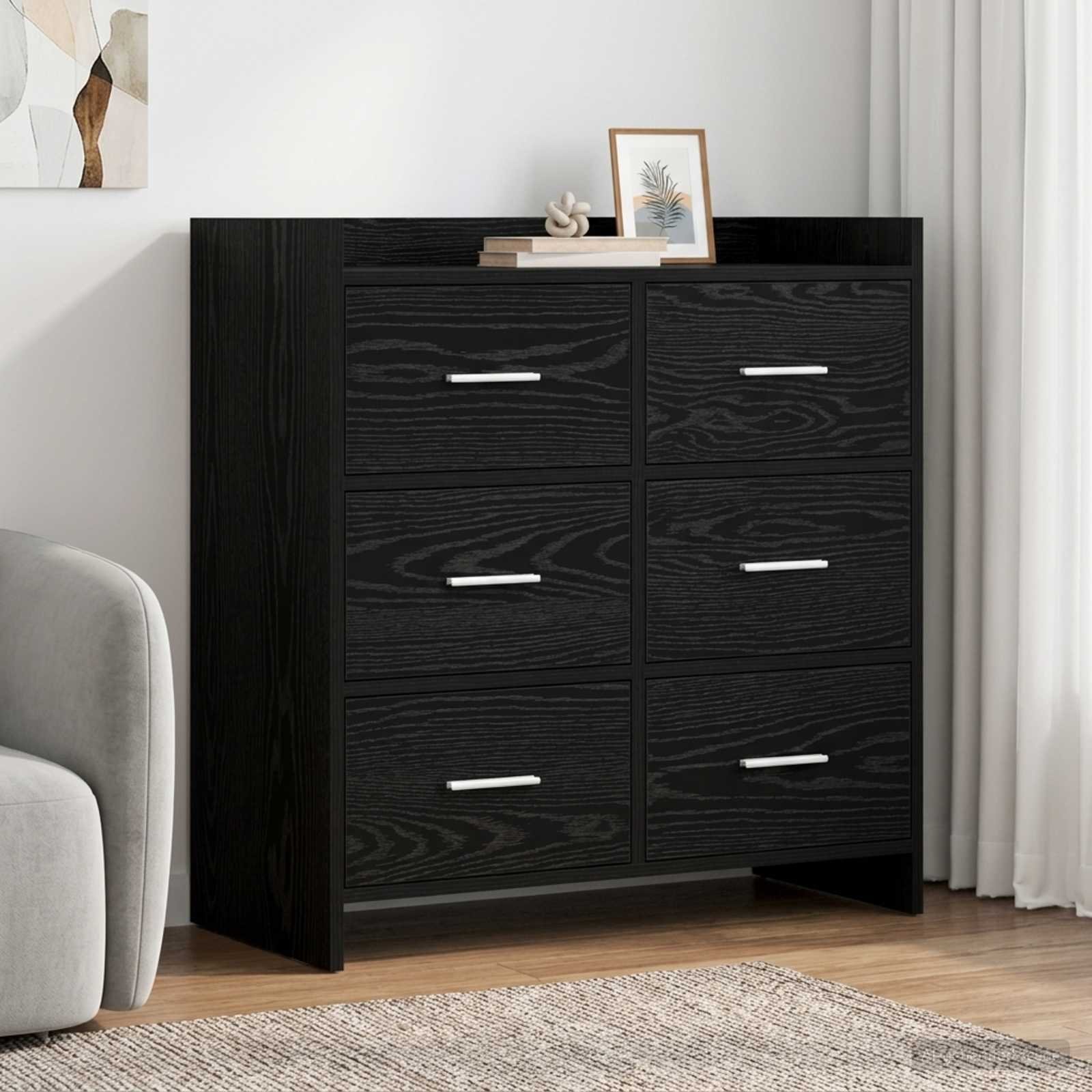 Walplus 6 Drawer Rectangular Sideboard - Black Oak - 75 x 33 x 80 cm