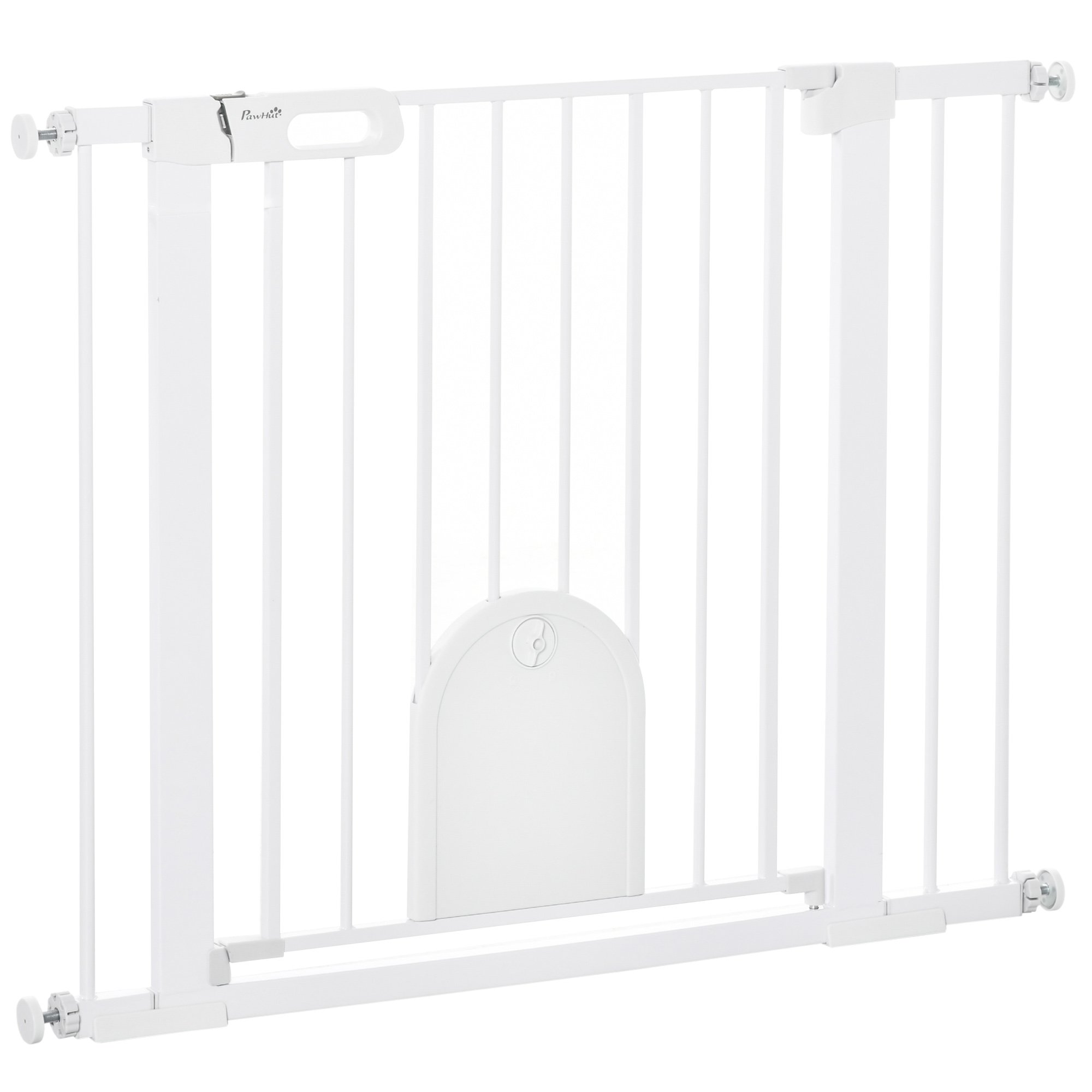 PawHut Pressure Fit Cat Flap Auto Close Pet Safety Gate - 75-103cm - White
