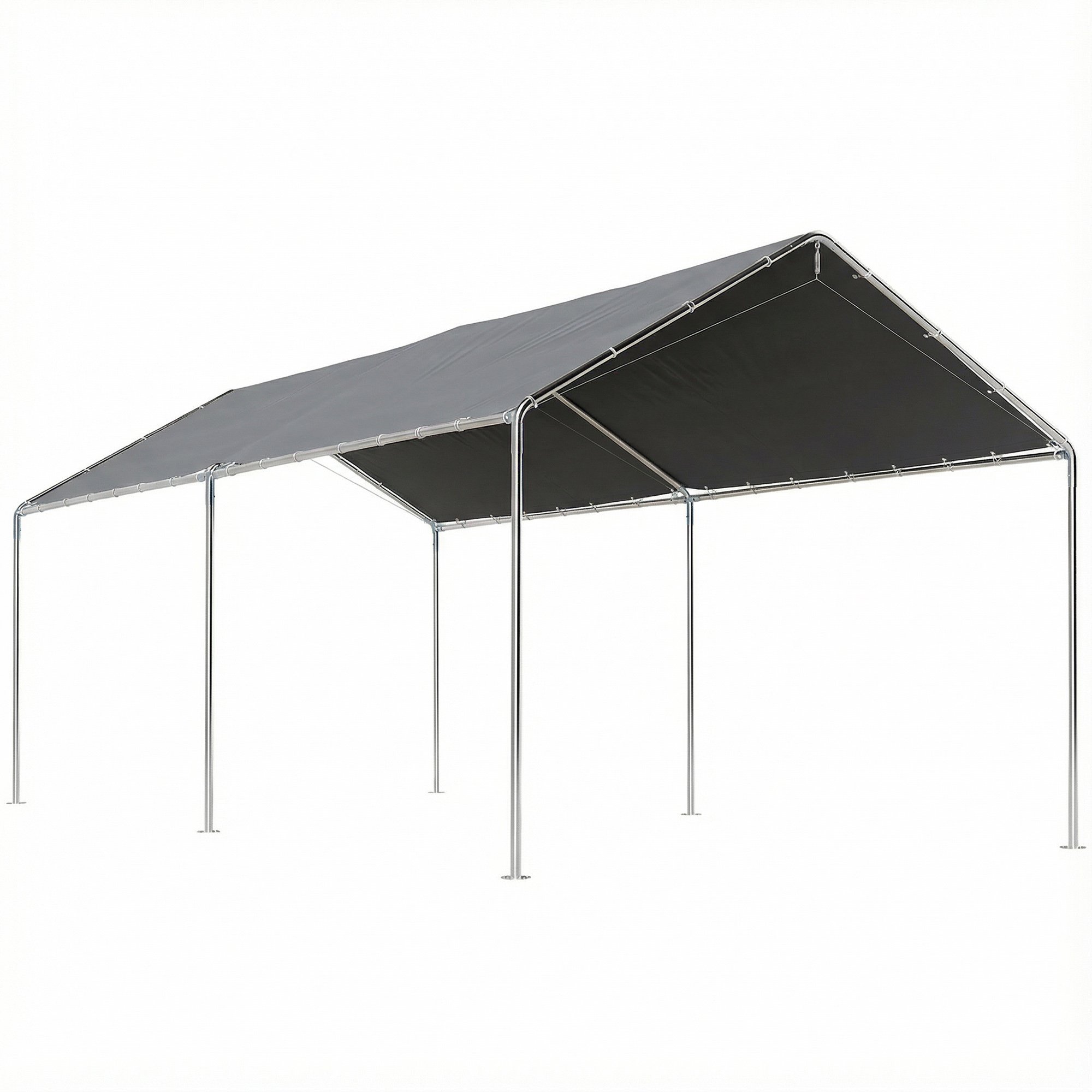 Outsunny 2 Room Galvanised Steel Polyethylene Carport – Grey