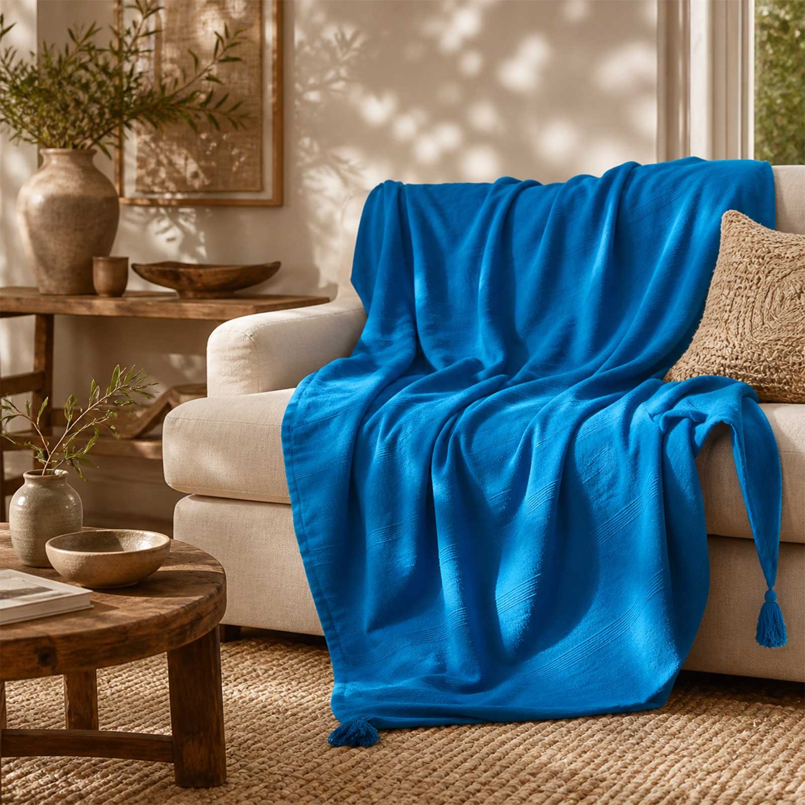 Homescapes Cotton Rajput Ribbed Throw - 150 x 200 cm - Teal