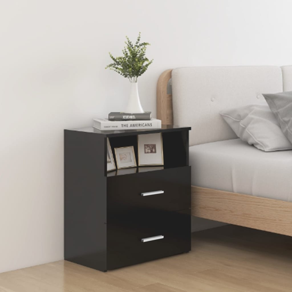 Walplus 2 Drawer Engineered Wood Bed Cabinet - Black - 50 x 32 x 60 cm