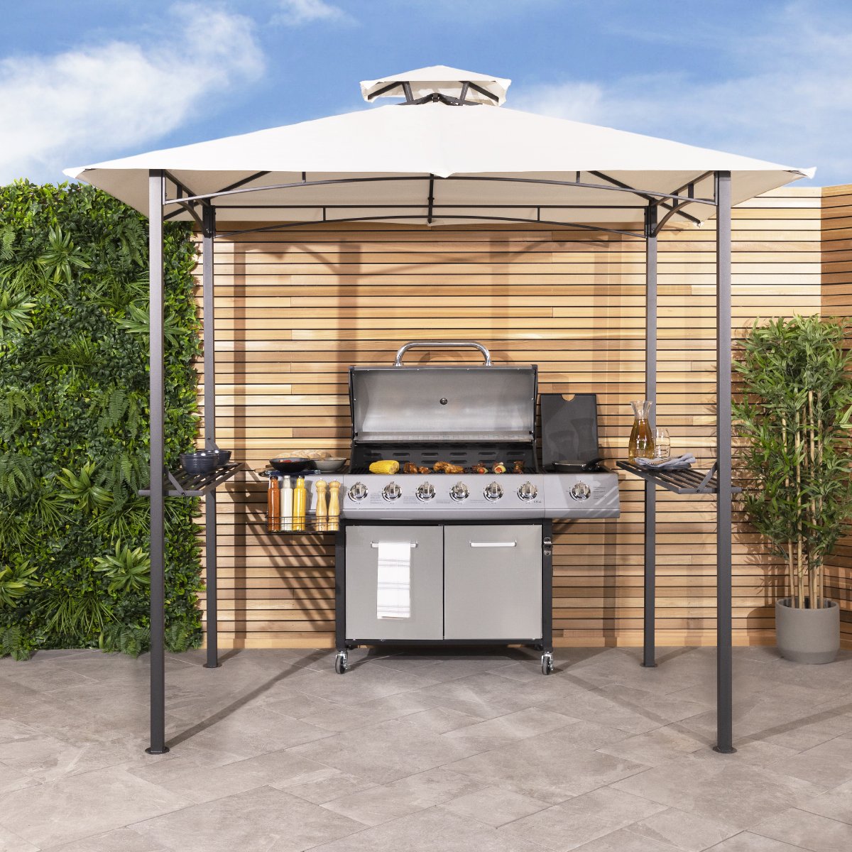 Charles Bentley Steel Grill Gazebo Outdoor Tent Shelter - Cream