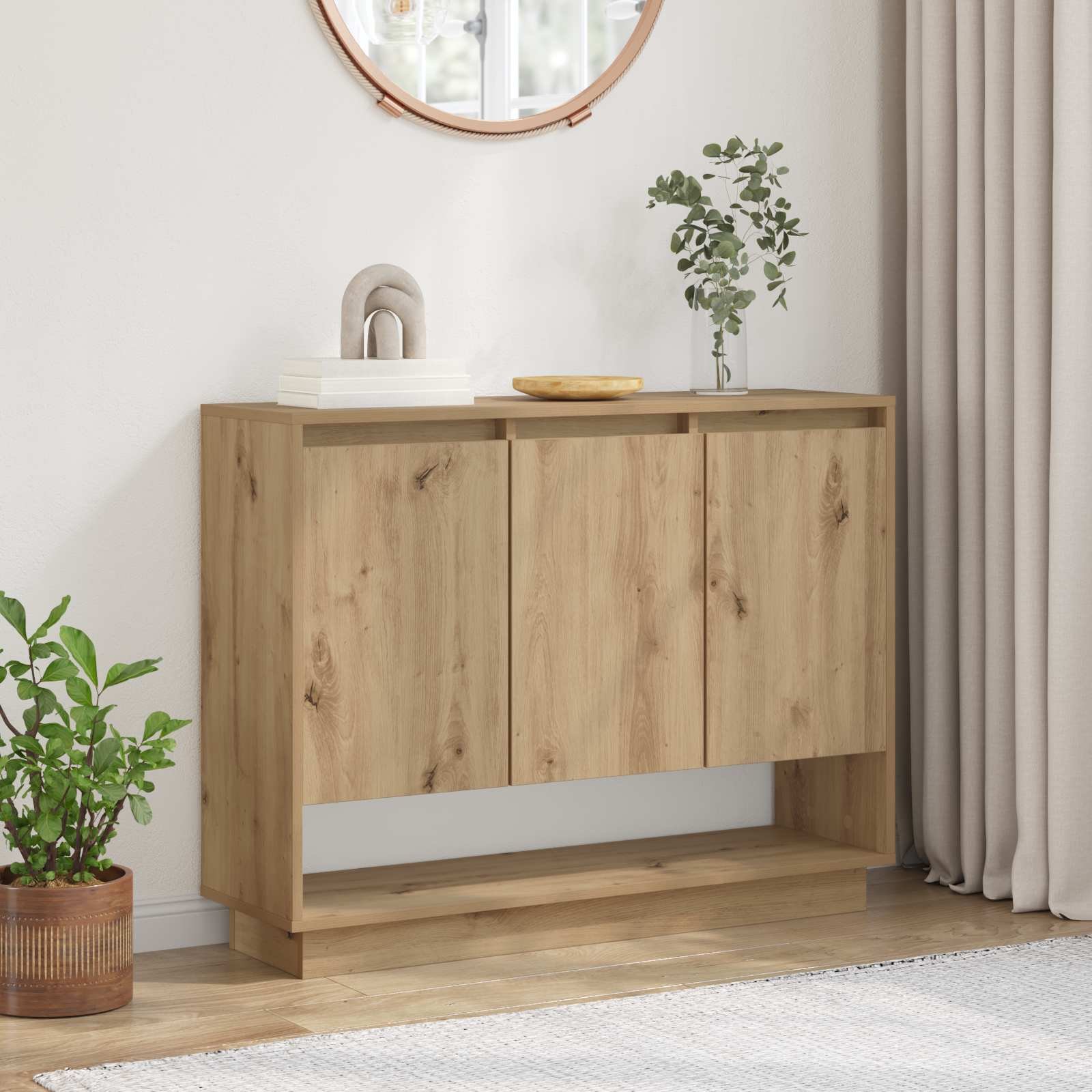 Walplus Engineered Wood Sideboard - Oak - 97 x 29 x 75 cm