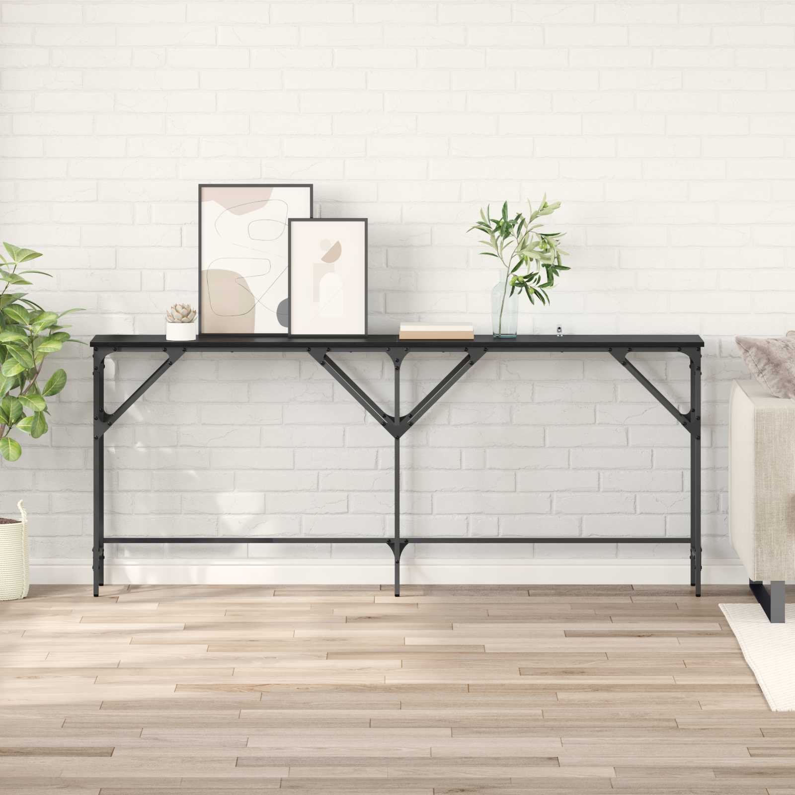 Walplus Engineered Wood Console Table Steel Legs - Black Oak - 180 x 30 x 75 cm