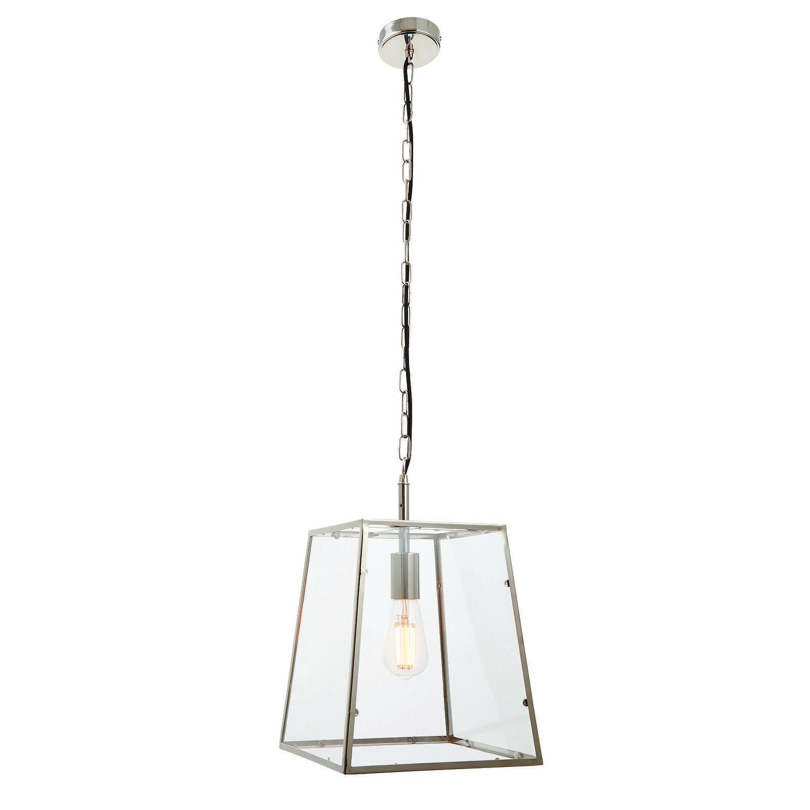 Loops Direct Steel and Glass Ceiling Pendant Light - Bright Nickel