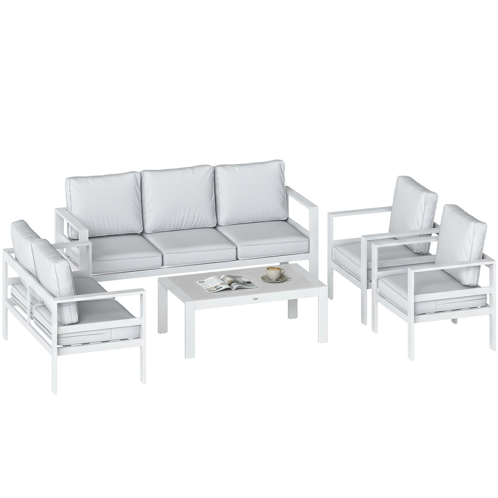 Outsunny 7 Seater Aluminium Garden Furniture Set - White