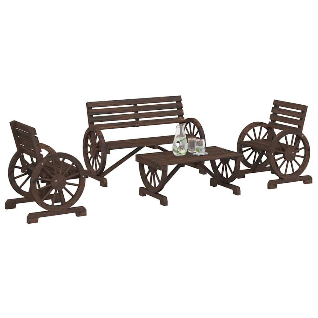 Walplus 4 Piece Wood Garden Lounge Set - Brown - 131.5 x 57 x 77.5 cm