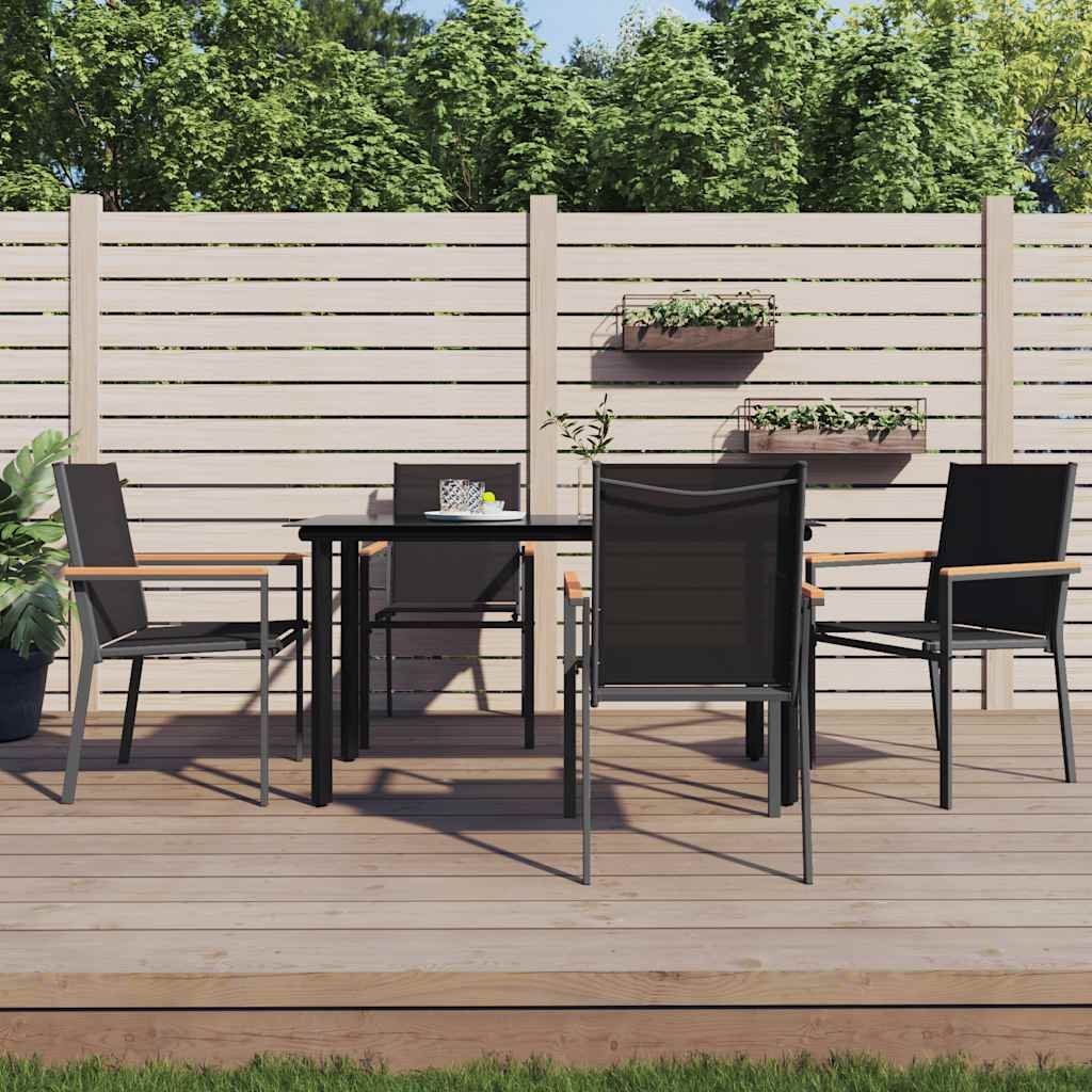 Walplus 4 Piece Textilene Garden Chairs - Black - 55 x 61.5 x 90 cm