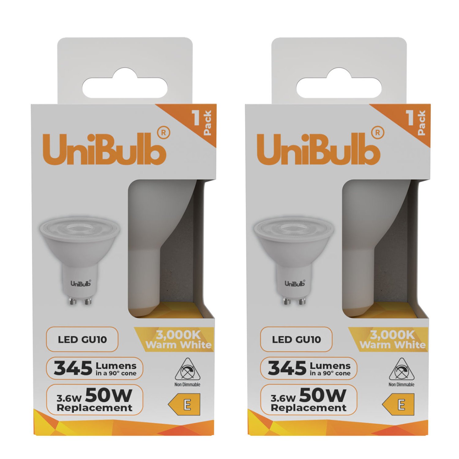 UniBulb 3.6W LED Warm White Spotlight GU10 Light Bulb - Pack of 2