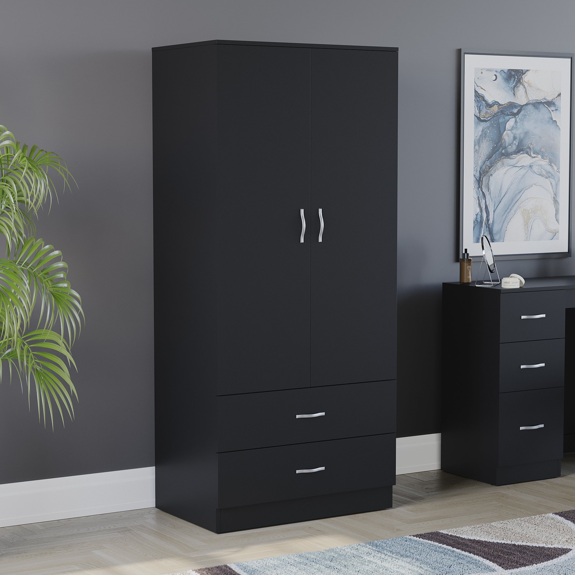 Vida Designs Riano 2 Door 2 Drawer Wardrobe - Black