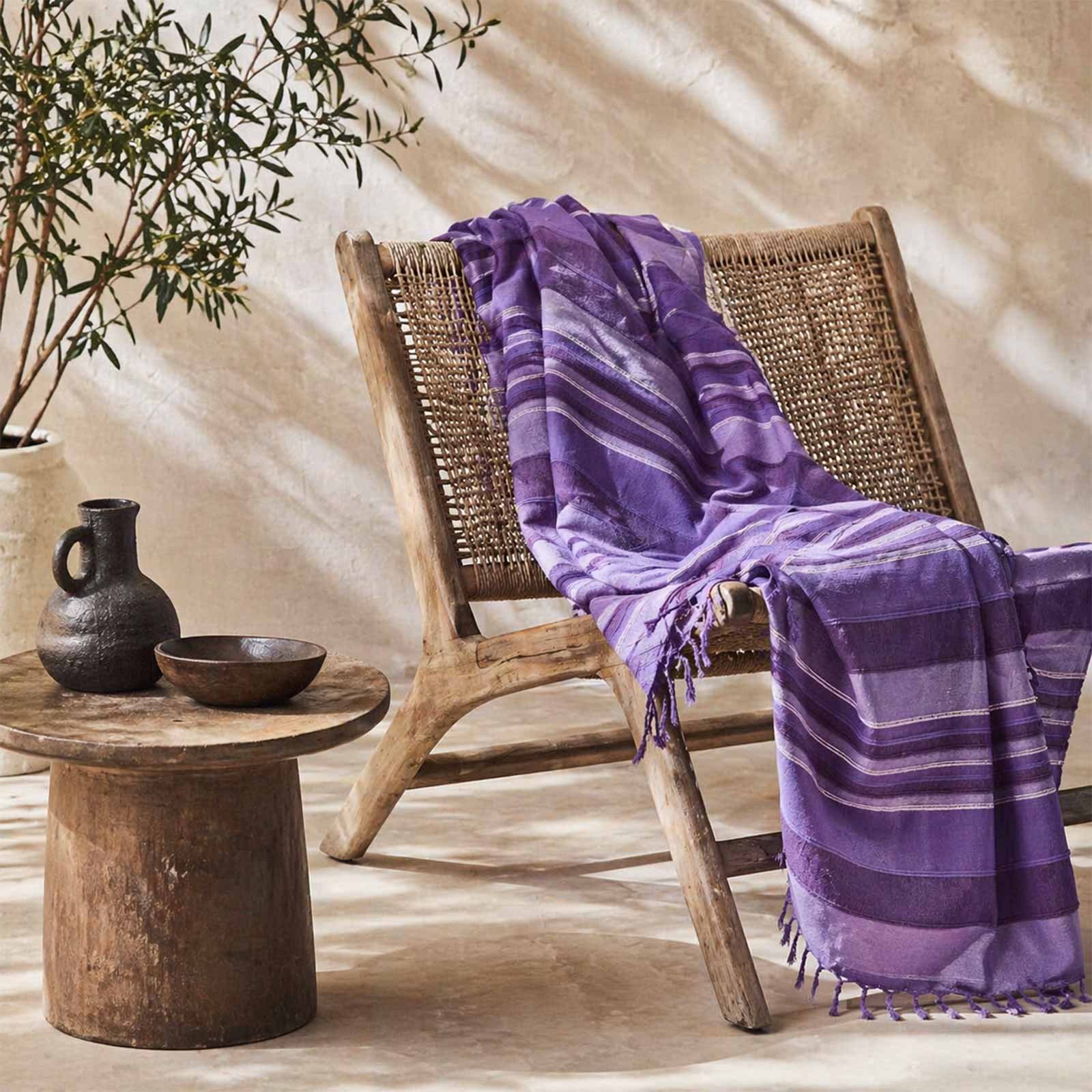 Homescapes Cotton Morocco Striped Throw - 150 x 200 cm - Purple