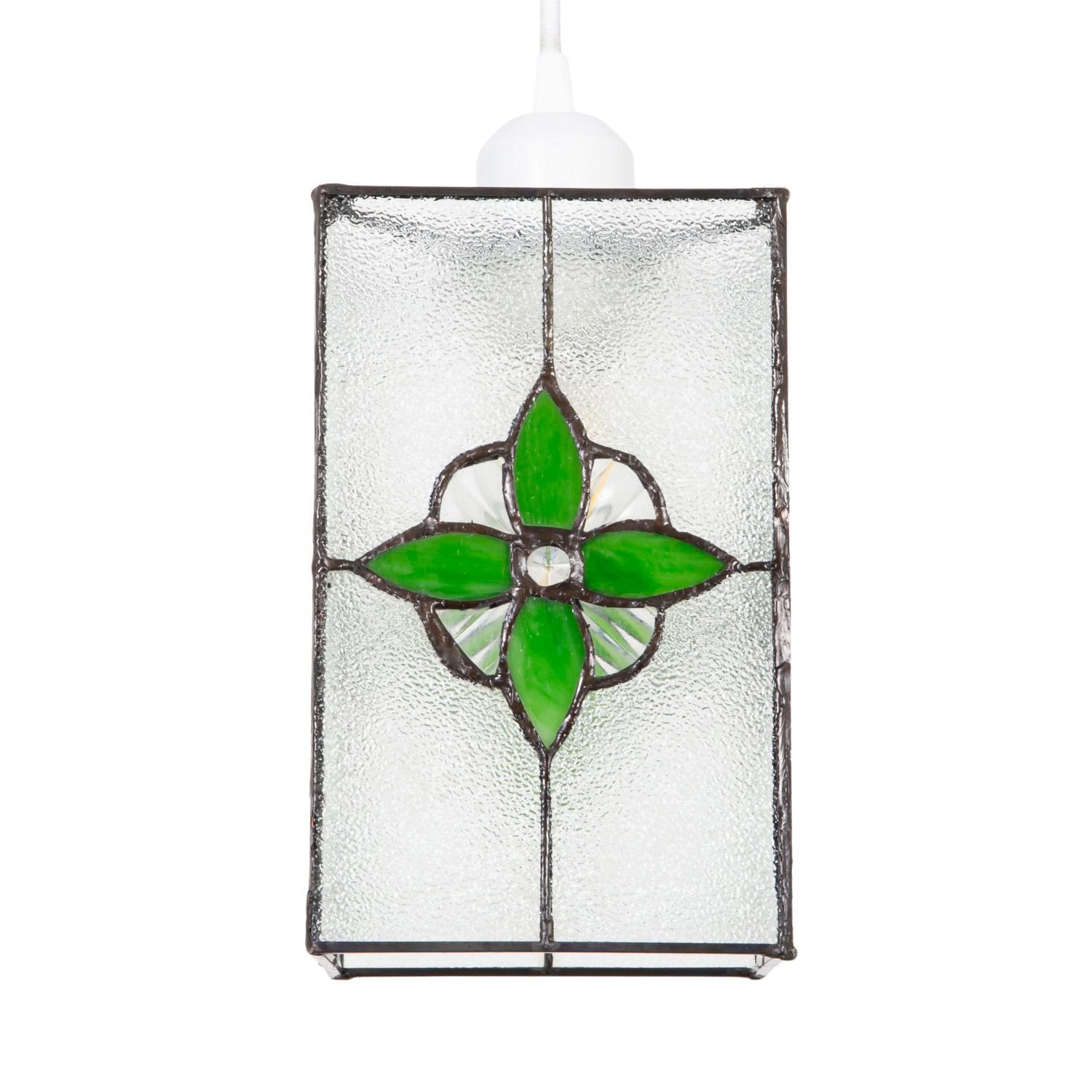Happy Homewares Green Clear Glass Tiffany with Coloured Pendant Shade - 14cm