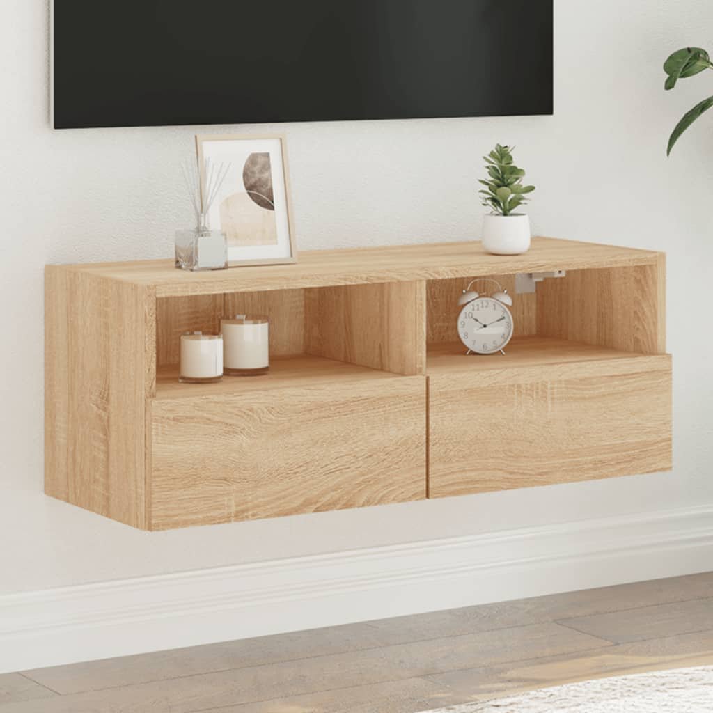 Walplus Engineered Wood TV Wall Unit - Light Oak - 80 x 30 x 30 cm