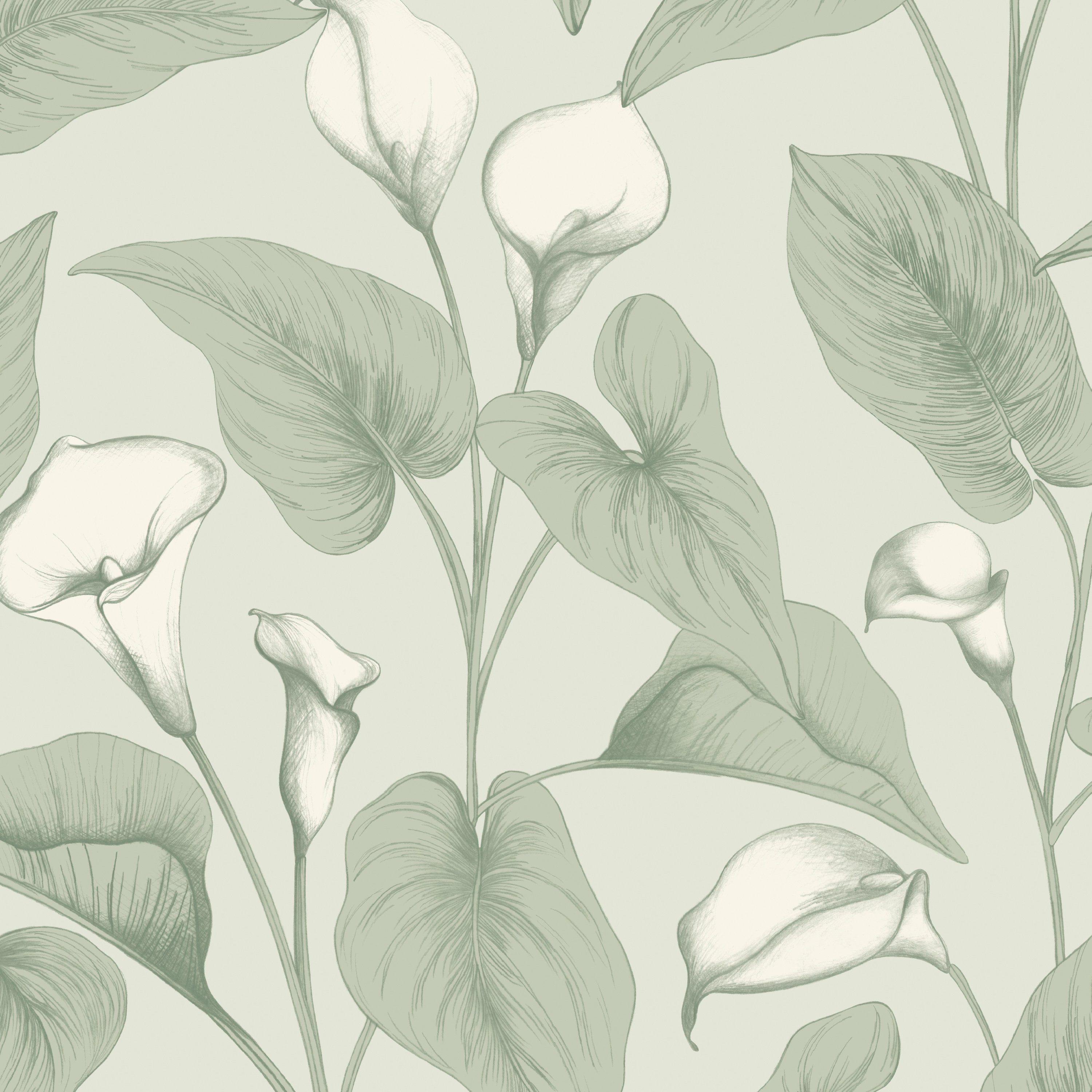 Grandeco Botanical Calla Lily Floral Foliage Textured Wallpaper - Green