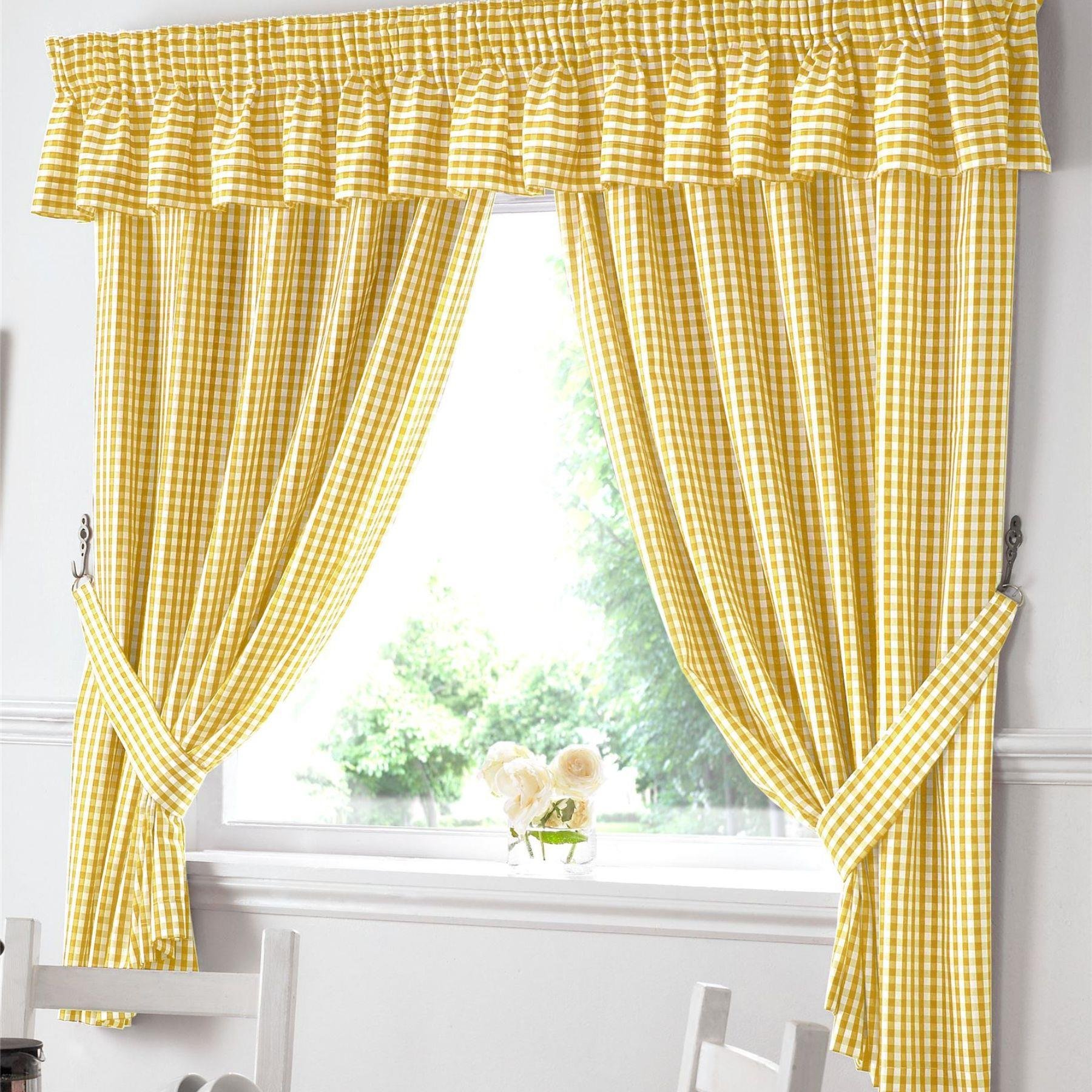 Alan Symonds Gingham Pencil Pleat Curtains - Yellow - 117 x 137cm
