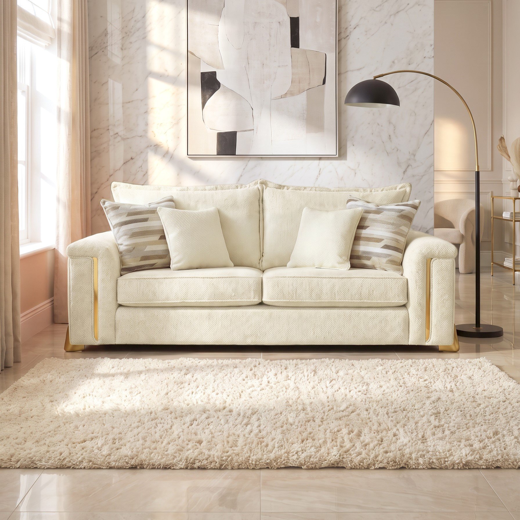 Somnior Oscar Sherpa Columbus Fabric 3 Seater Sofa - Cream
