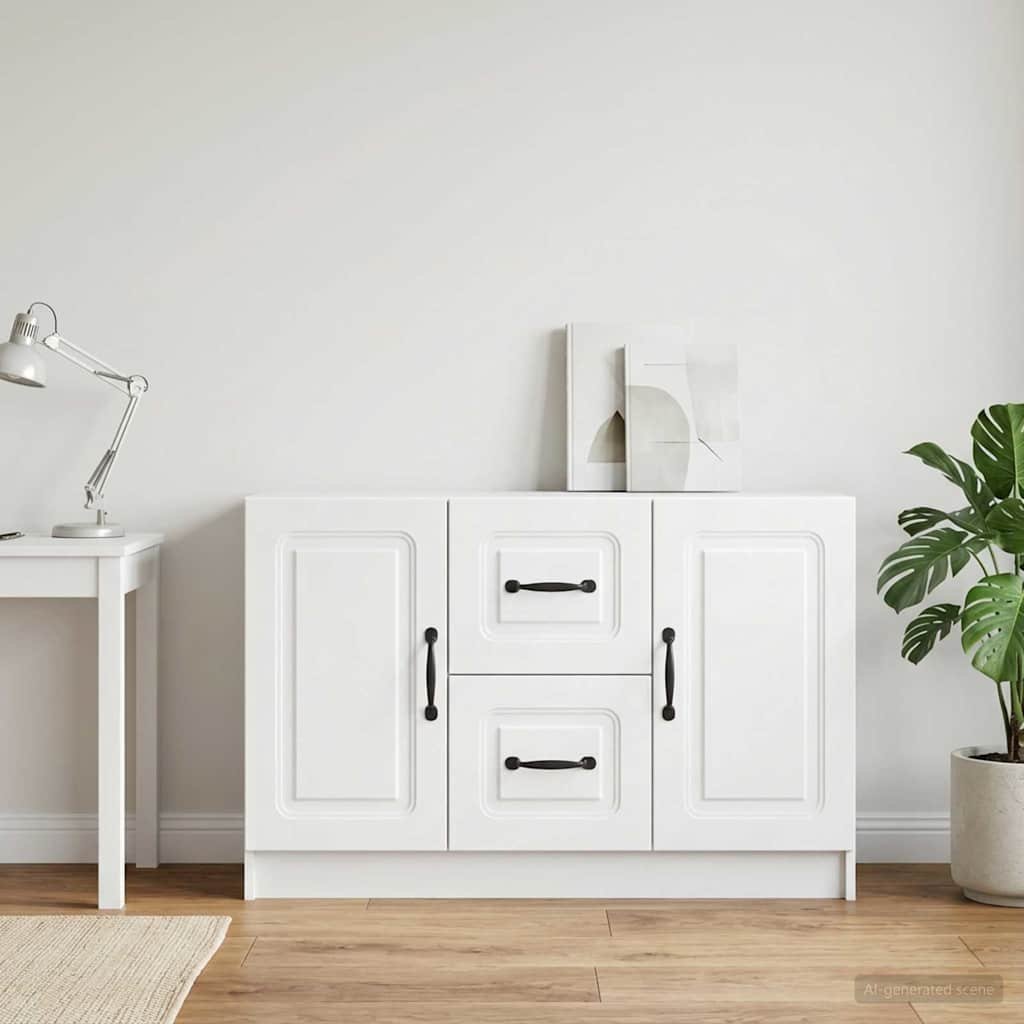 Walplus 2 Drawer Rectangular Sideboard 2 Shelf - White - 89 x 34.5 x 57 cm