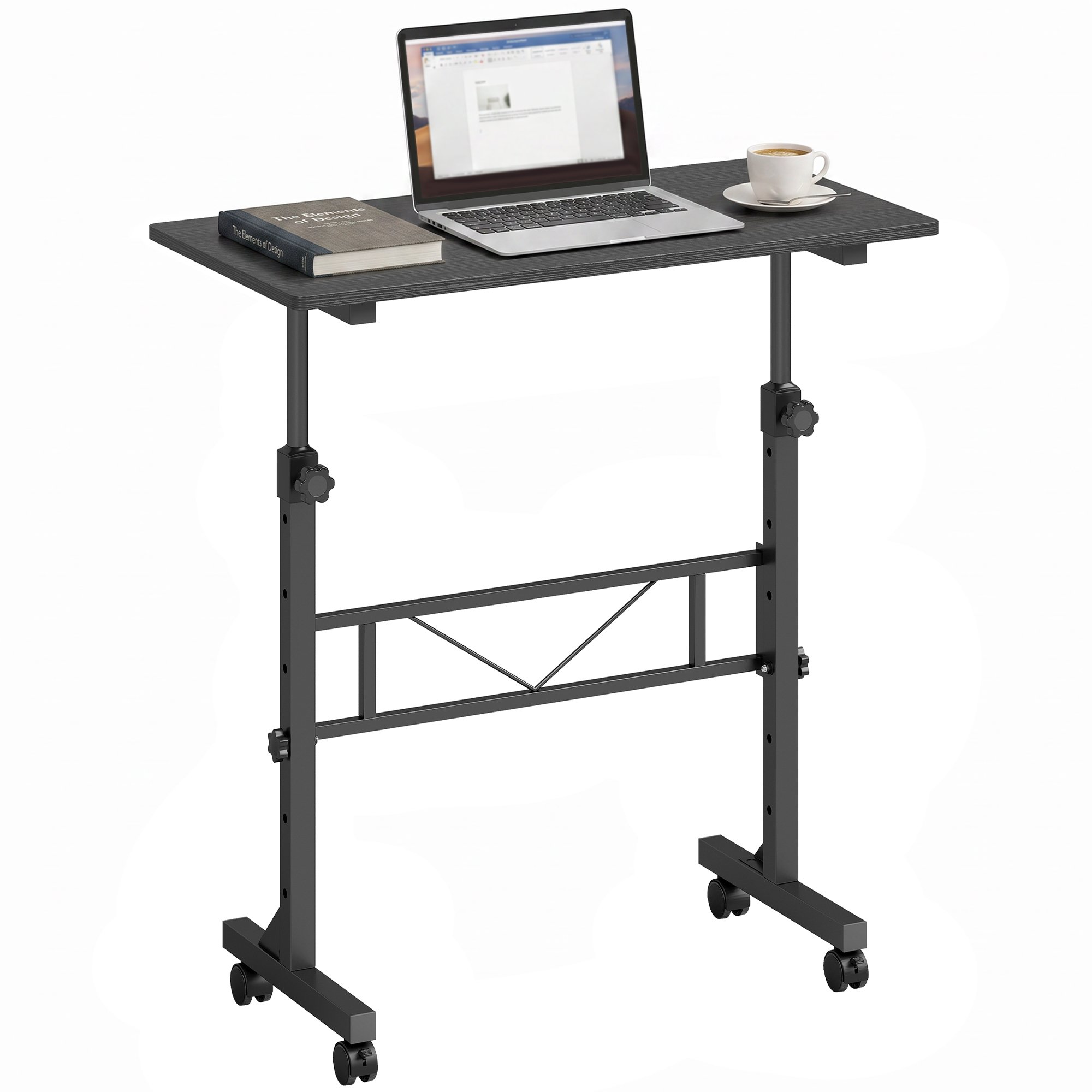 HOMCOM Steel Frame Overbed Table With Wheels and Brakes - Black
