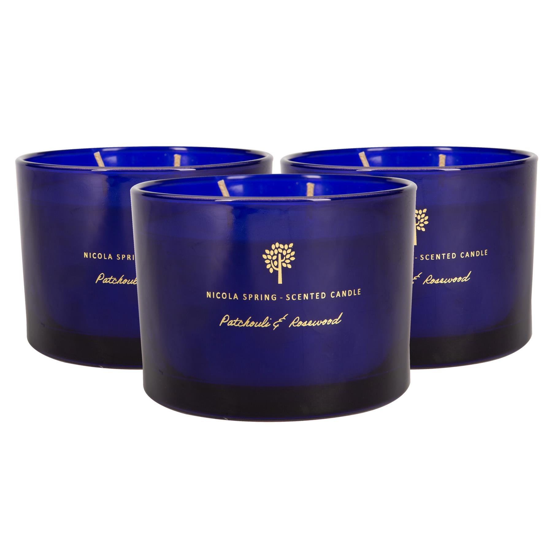 Nicola Spring 350ml Soy Wax Scented Candles Pack of 3 - Patchouli & Rosewood