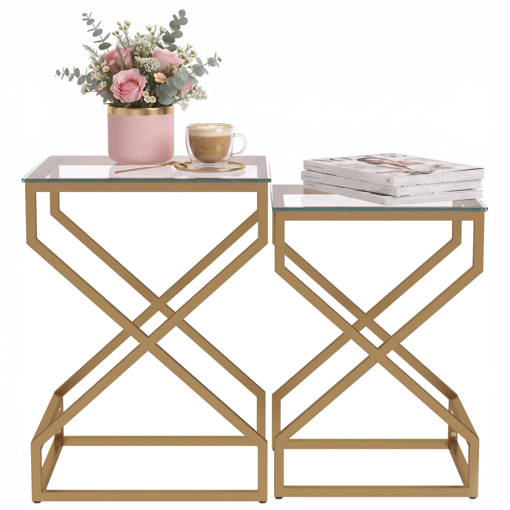 HOMCOM Set of 2 Transparent Top Nest of Tables - Transparent
