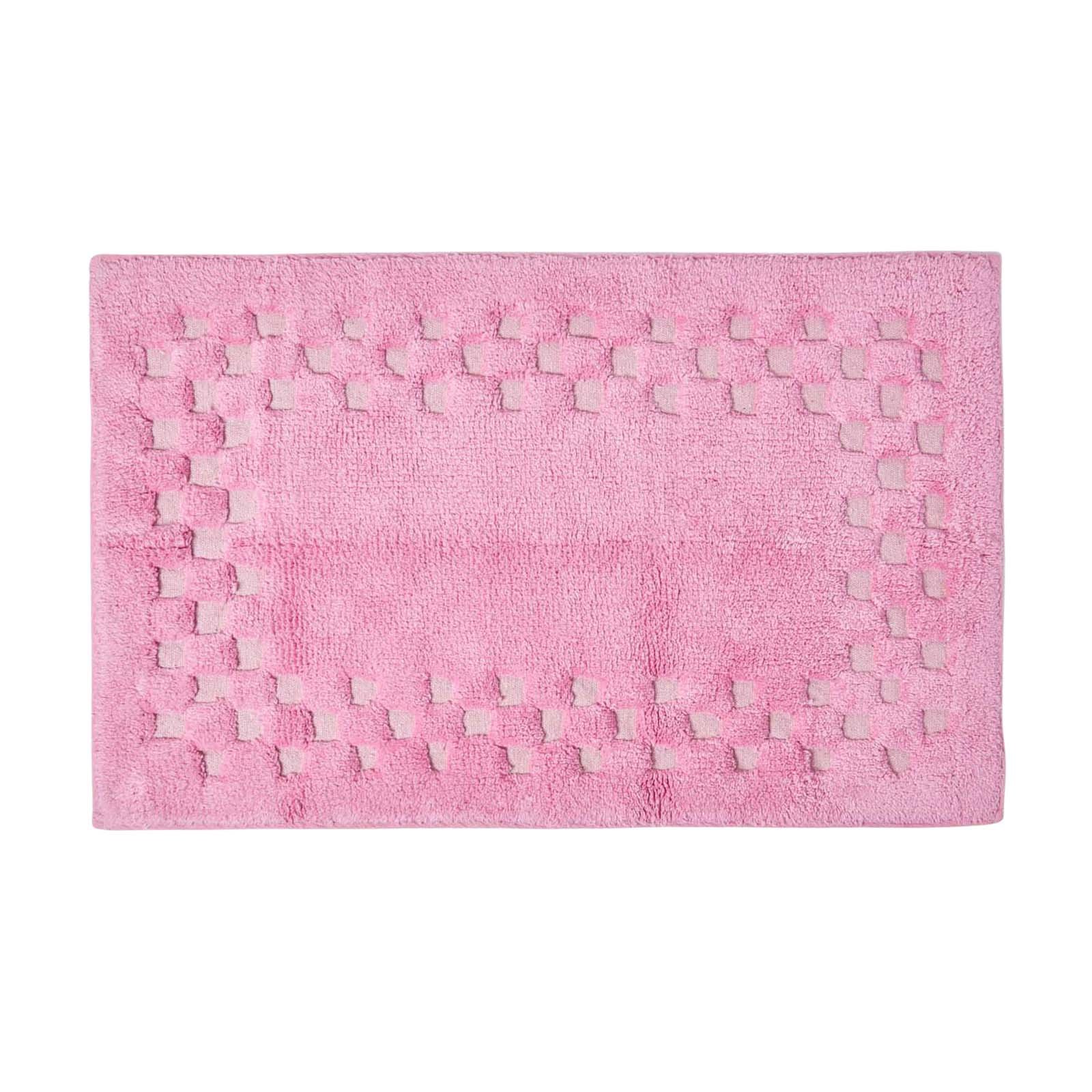 Homescapes Cotton Check Border Bath Mat - Pink