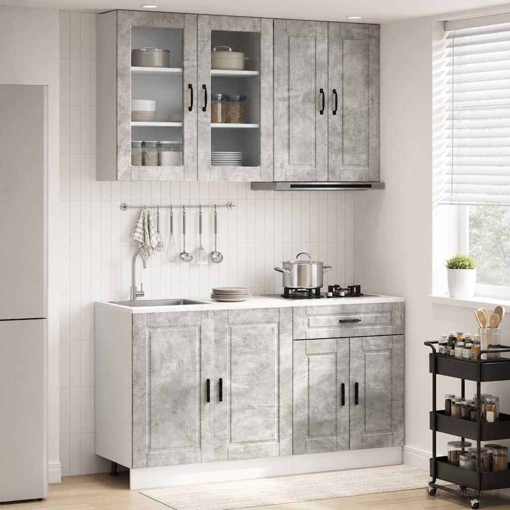 Walplus 4 Piece Engineered Wood Kitchen Unit Set - Concrete Grey