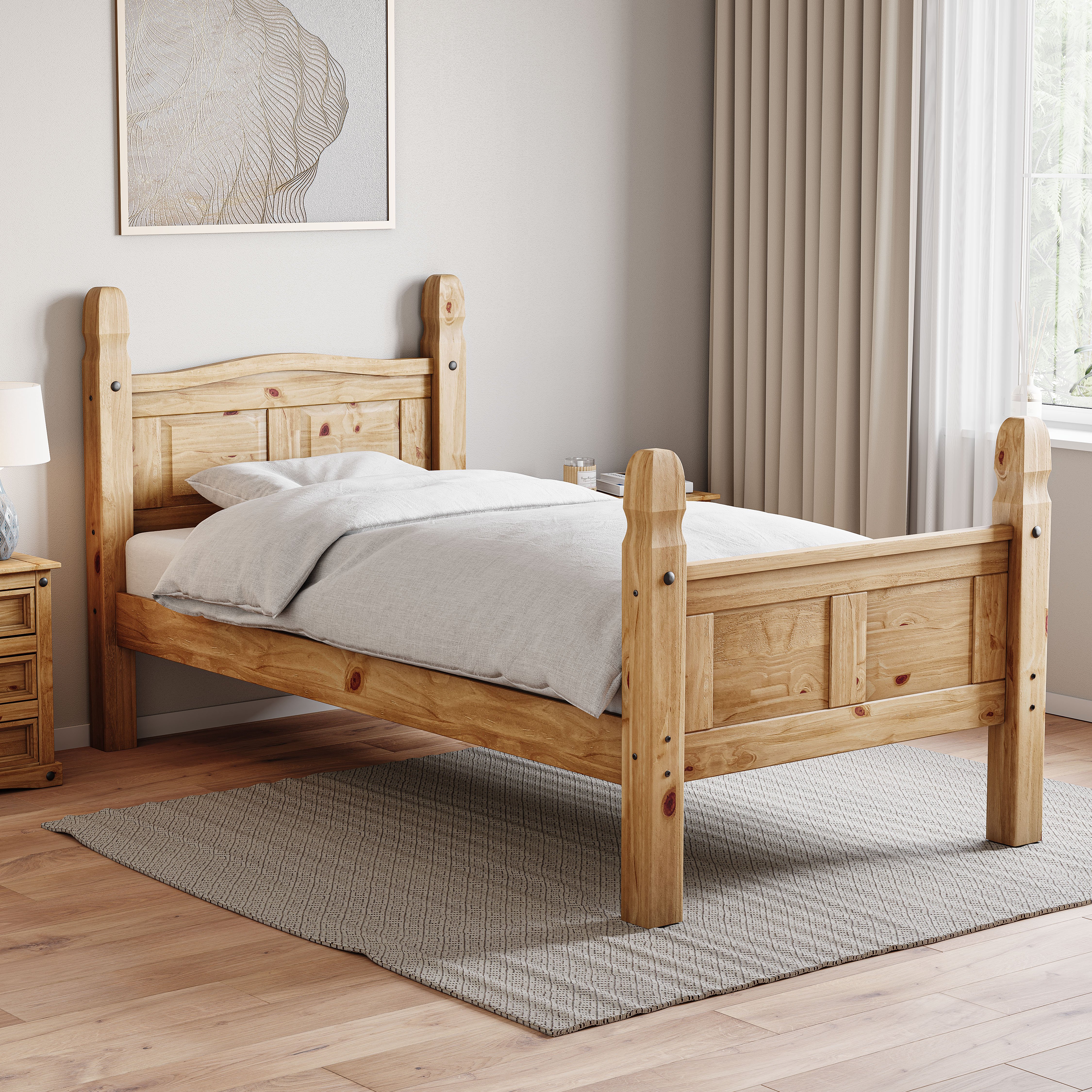 Vida Designs Corona Single High Foot Bed With Mattress - Pine