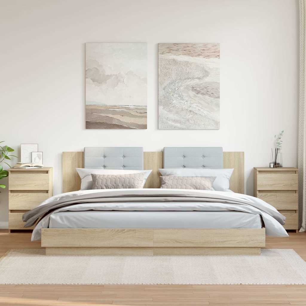 Walplus Pack of 2 3 Drawer Bed Cabinet - Light Oak - 40 x 35 x 62.5 cm