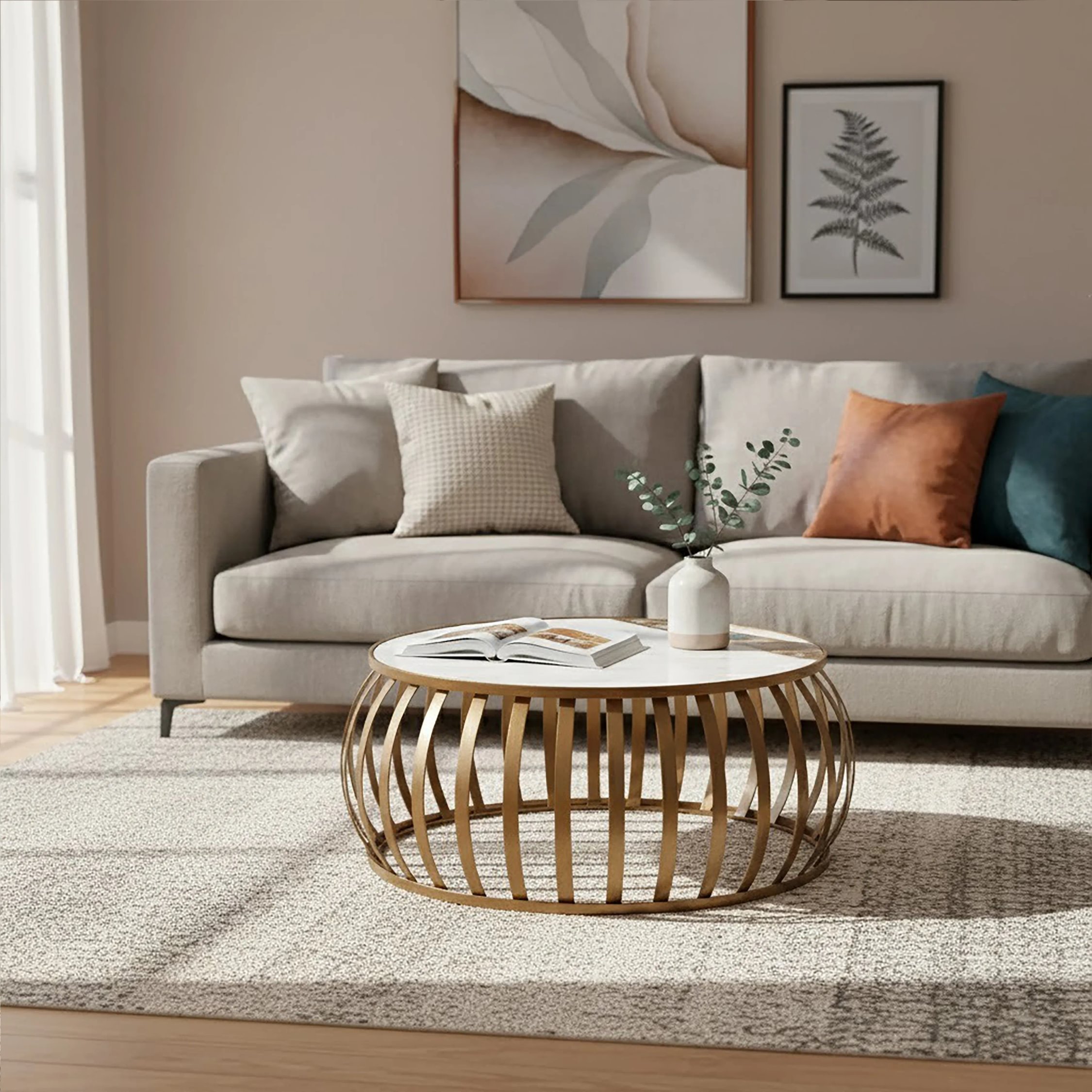 Orsina Vizzini Marble Round Coffee Table - Brass