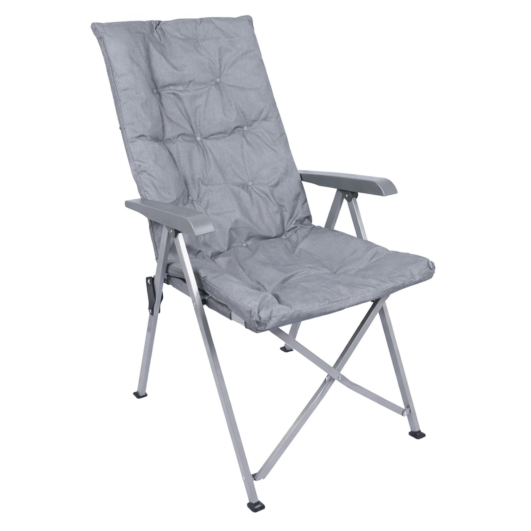 Harbour Housewares High Back Padded Reclining Camping Chair - Grey