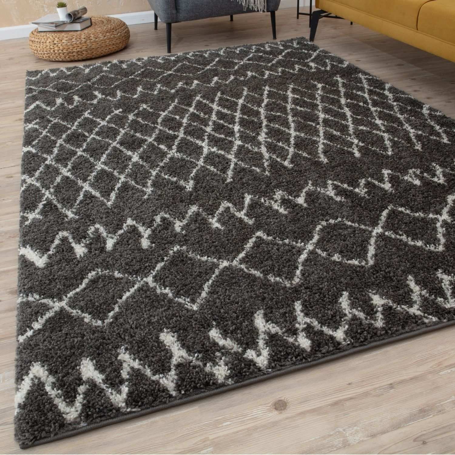 The Rugs Dark Grey Moroccan Tangier Shaggy Rug - 60 x 110cm