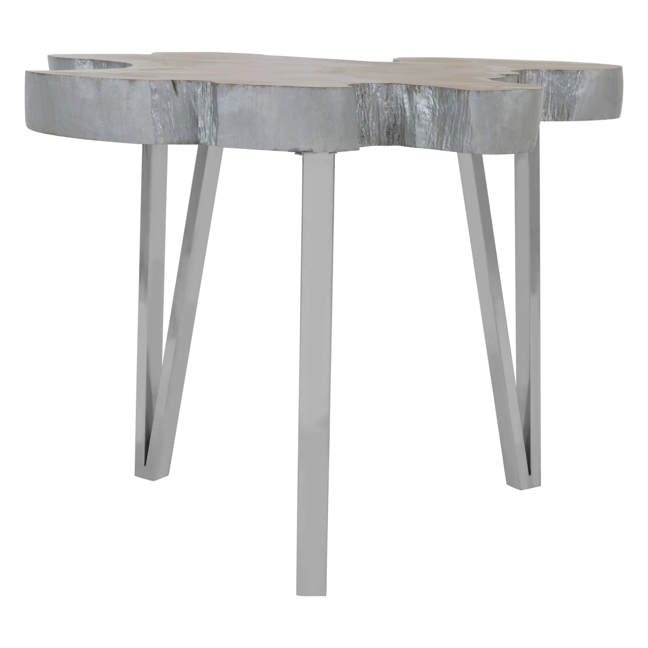 Orsina Surak Teak Wood Live Edge Side Table - Silver