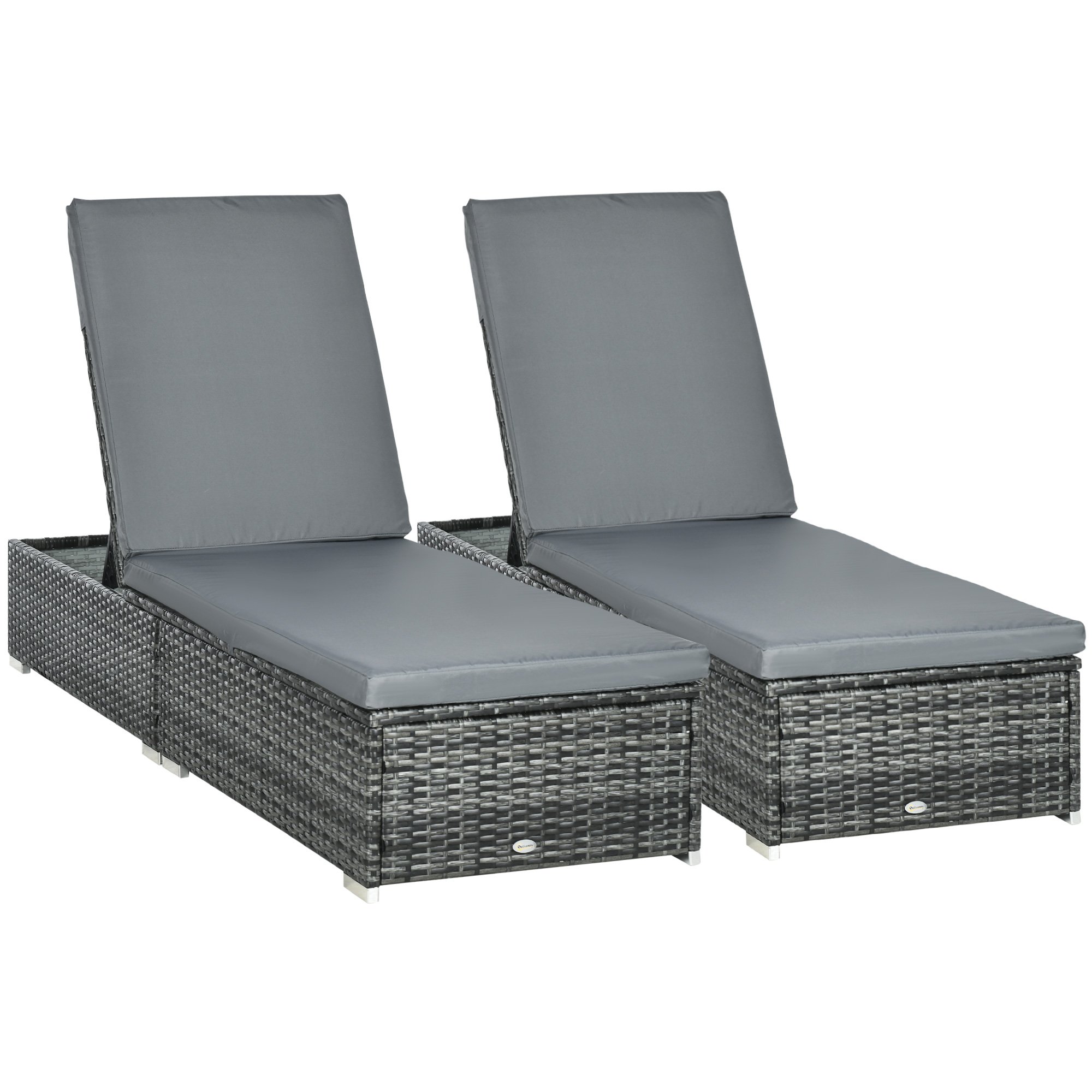 Outsunny Set of 2 PE Rattan Sun Loungers – Grey