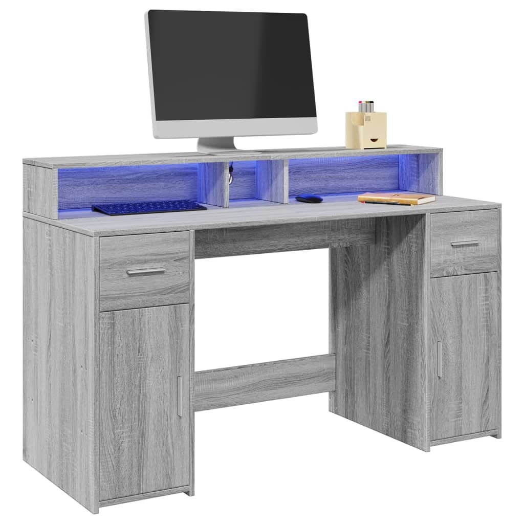 Walplus LED Engineered Wood Desk - Grey and Oak - 140 x 55 x 91 cm