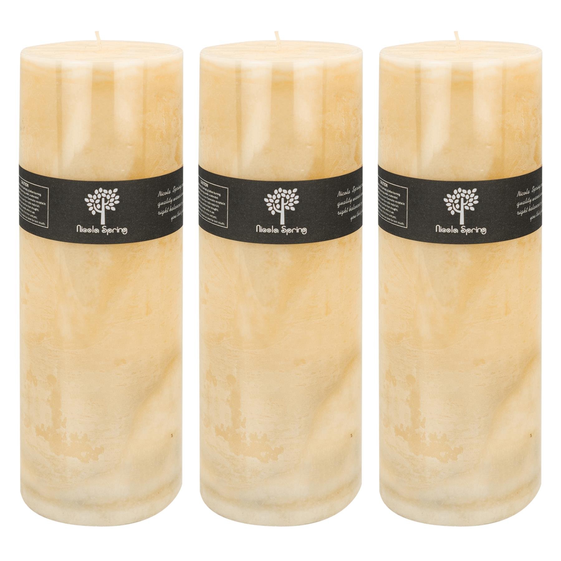 Nicola Spring 350ml Round Vanilla Pillar Candles Pack of 3 - Cream