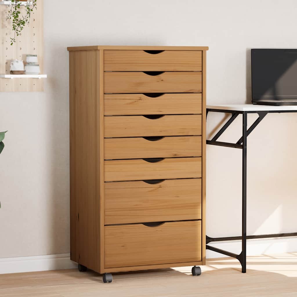 Walplus Engineered Wood MOSS Rolling Cabinet - Light Brown - 53 x 39 x 103 cm
