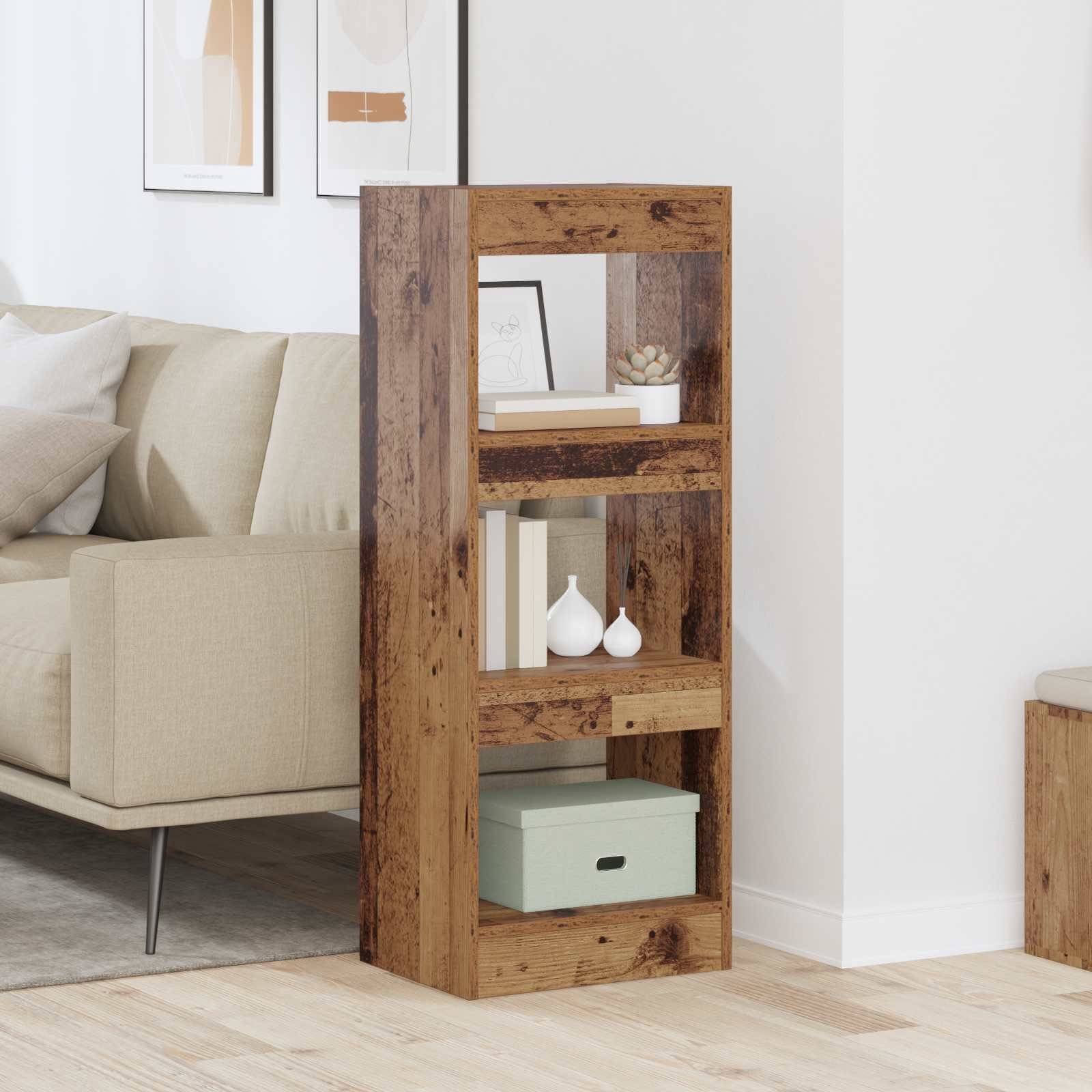 Walplus 3 Tier Engineered Wood Book Cabinet - Dark Wood - 40 x 30 x 103 cm