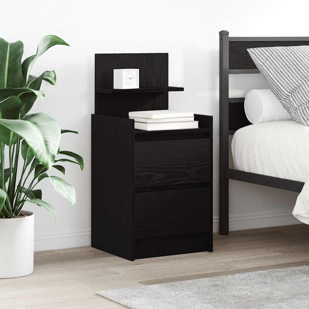 Walplus 2 Drawer Engineered Wood Bedside Cabinet - Black - 38 x 34 x 80 cm