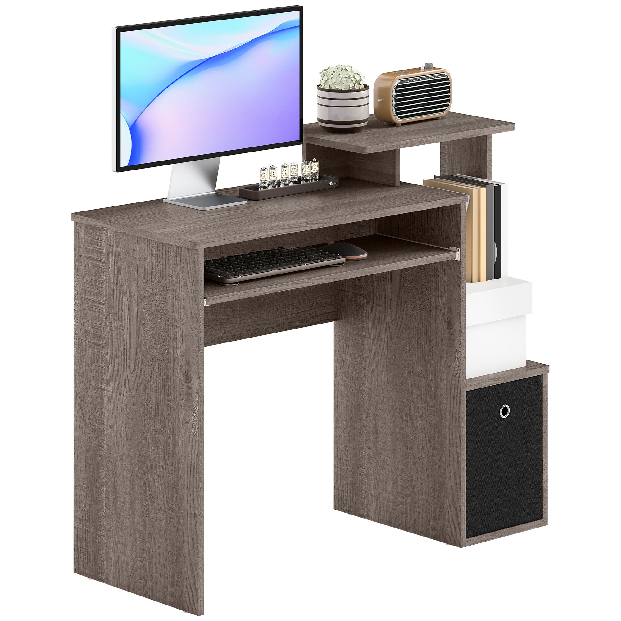 HOMCOM Sliding Keyboard Tray Storage Drawer Shelf Computer Desk - Grey